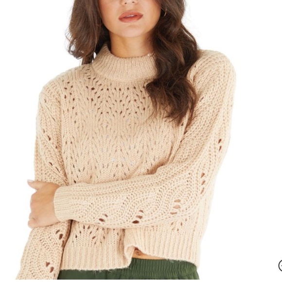 Brave Soul London Crew Neck Acrylic Open Knit Sweater Beige Size Medium - Picture 3 of 9